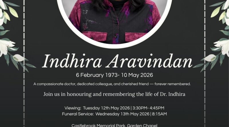 Dr Indhira Aravindan Obituary, New South Wales, AU Death - In Loving Memory